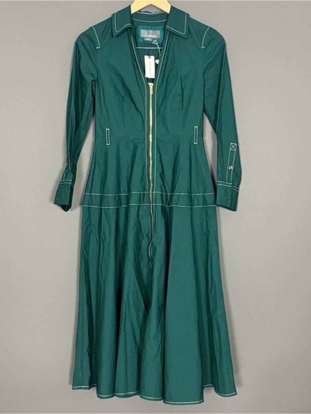 Anthropologie Long Sleeve Midi Shirt A-Line Dress Forest Green Prarie XXS NEW